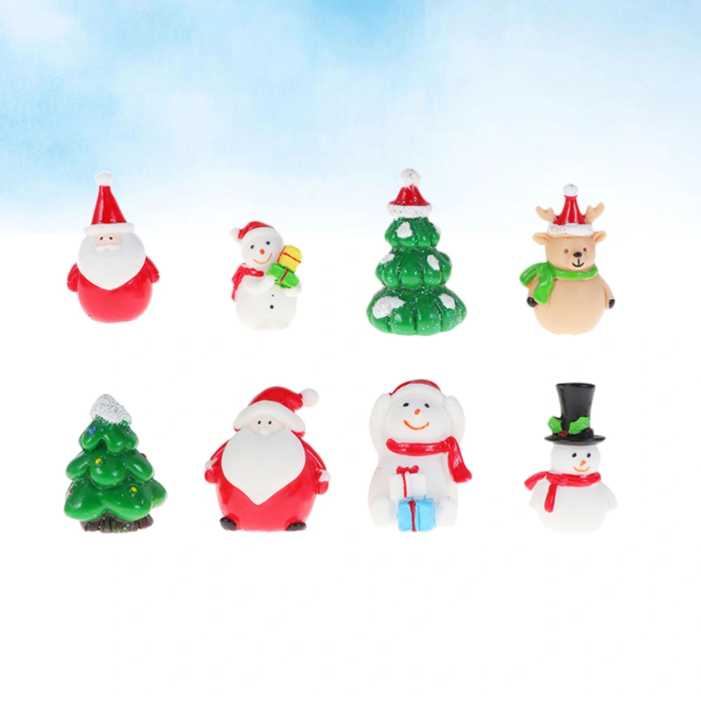 8pcs Christmas Resin Snowman Santa Design Ornaments Mini Craft Elk  Garden Courtyard Resin Decoration Handcraft Gift Home Microlandscape Supplies Accessory