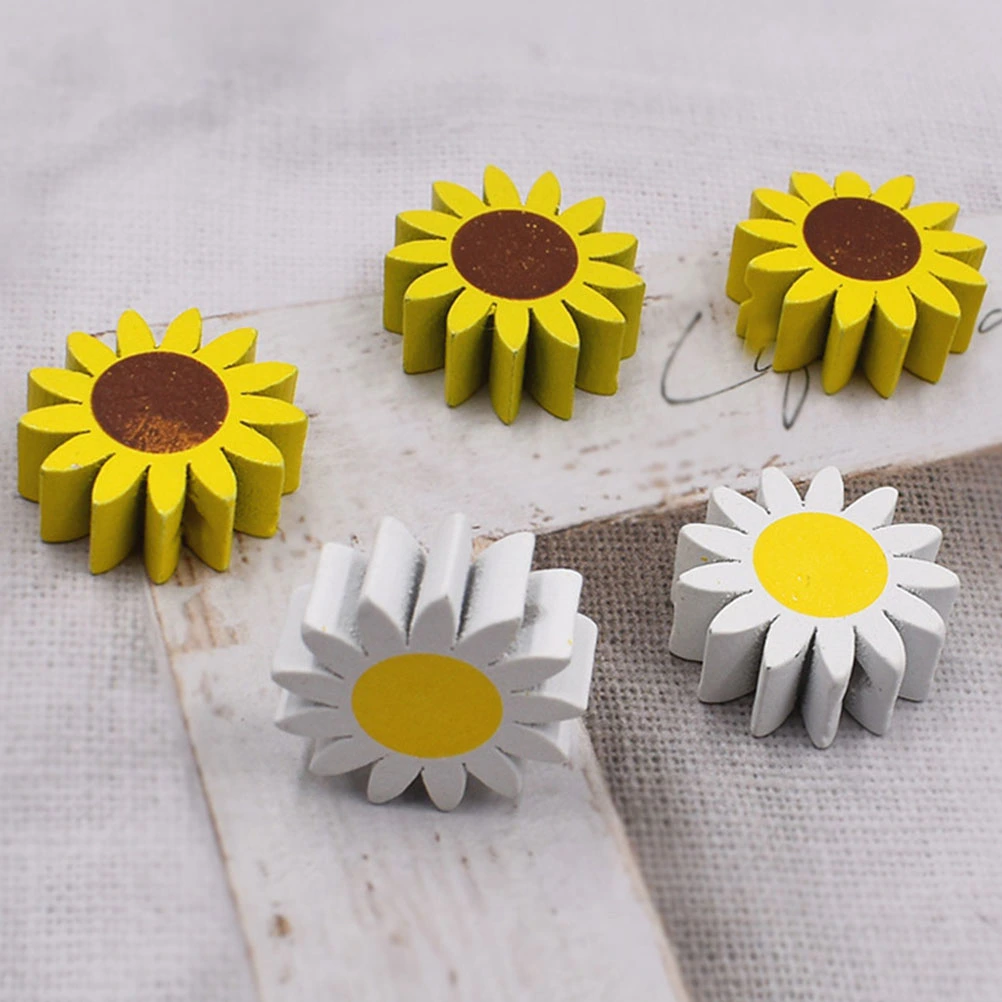 20Pcs Daisy Flower Beads Farmhouse Daisy Beads Wood Loose Beads Wooden Floral Beads
