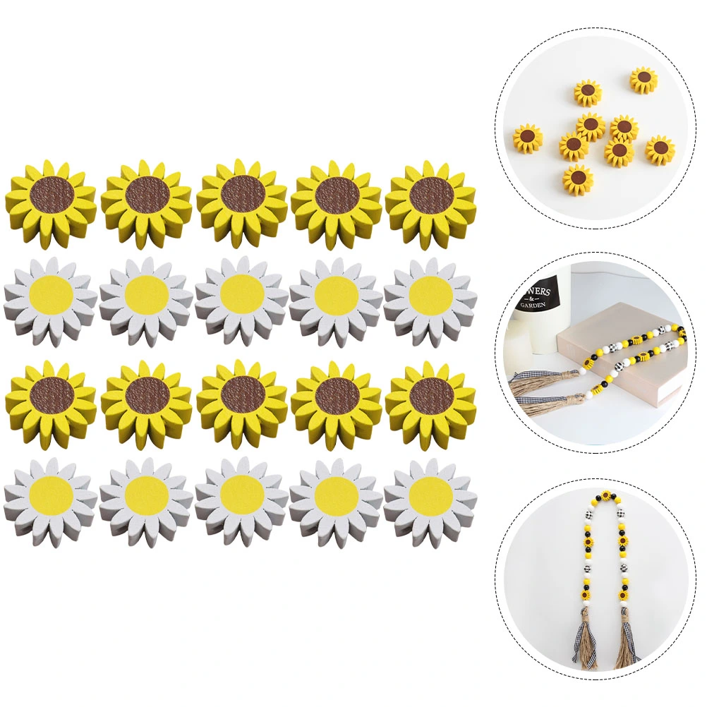 20Pcs Daisy Flower Beads Farmhouse Daisy Beads Wood Loose Beads Wooden Floral Beads