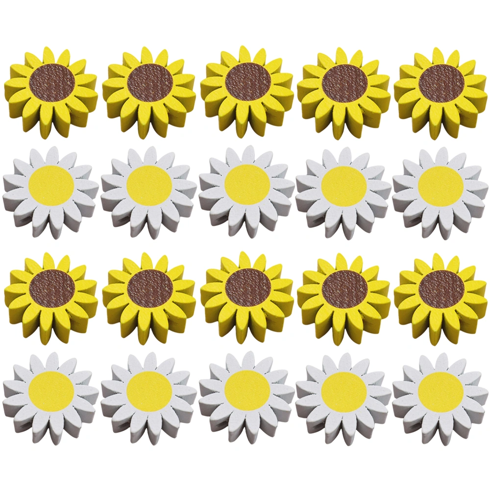 20Pcs Daisy Flower Beads Farmhouse Daisy Beads Wood Loose Beads Wooden Floral Beads