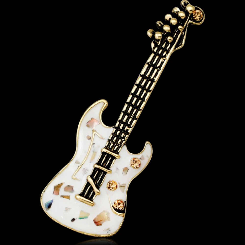 Elegant Guitar Shaped Enamel Pin Lapel Clothes Accessories Fashion Jewelry Gifts for Man(White)