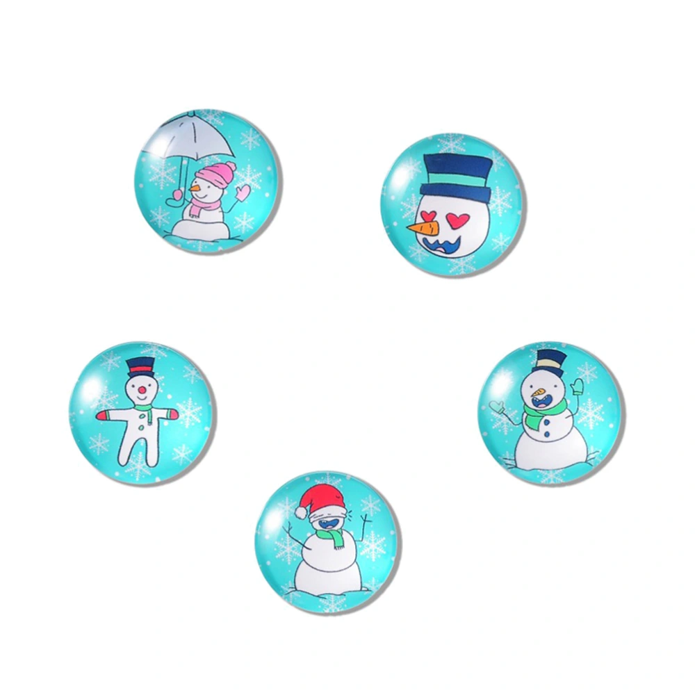 5PCS Round Snowman Refrigerator Magnets Glass Fridge Magnets Whiteboard Magnets for Party Christmas Wall Home Decoration Random Style