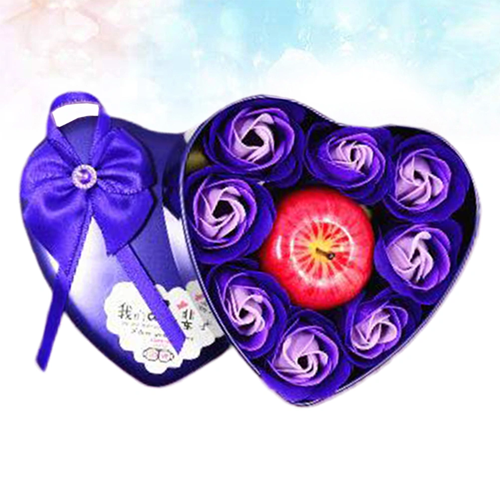 1 Box of Simulation Apple Candle Rose Soap Flower Rose Gift Box Valentine's Day Gift Artificial Flower for Christmas Valentine's Day Purple