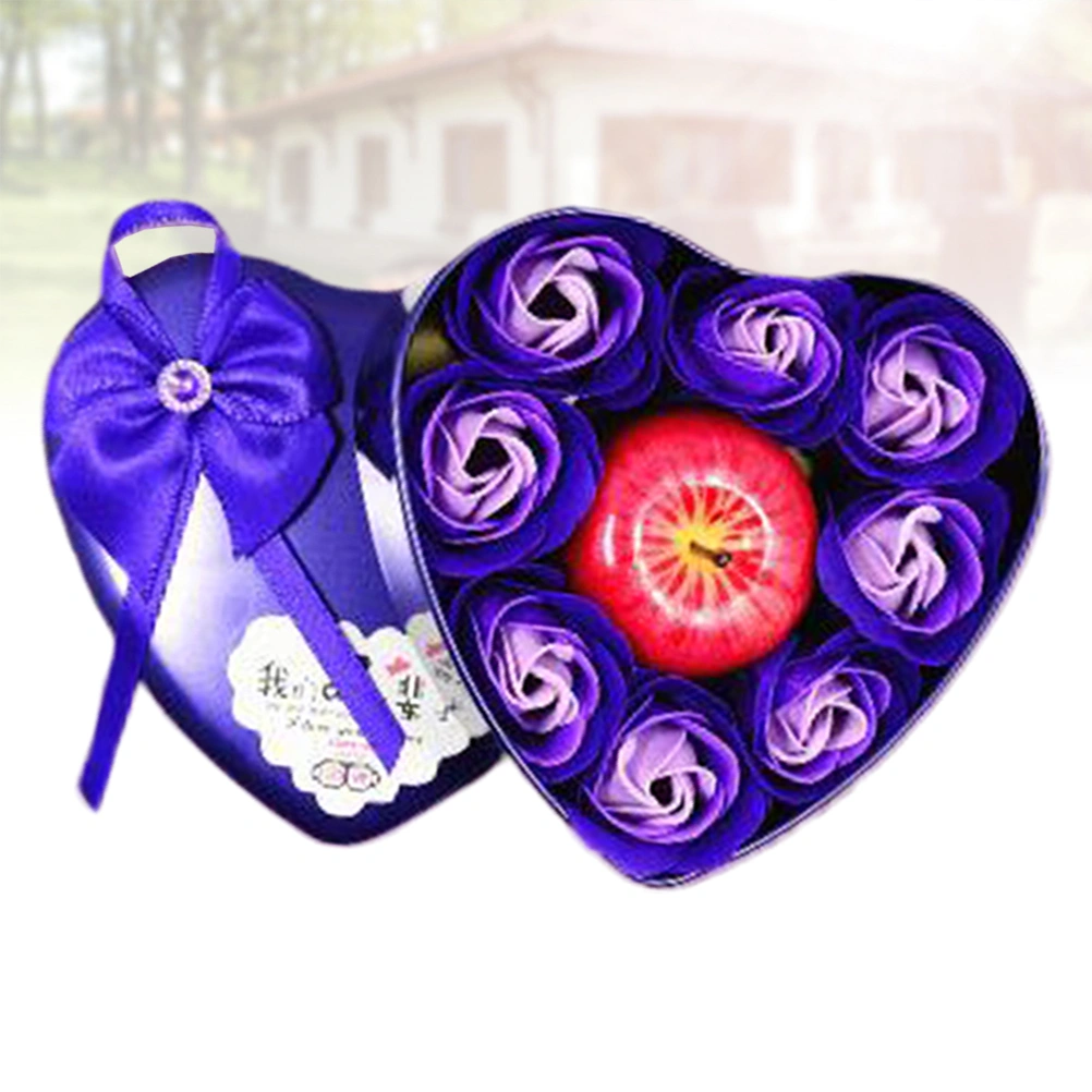 1 Box of Simulation Apple Candle Rose Soap Flower Rose Gift Box Valentine's Day Gift Artificial Flower for Christmas Valentine's Day Purple