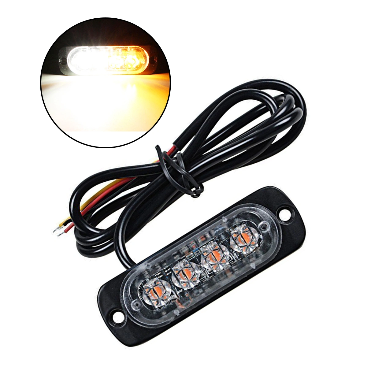 1 Set of 12W 12-24V 4 LEDs Strobe Light 19 Modes Ultra-thin Emergency Flash Warning Caution Light for Trucks Motorcycles (Red Light and Yellow Light)