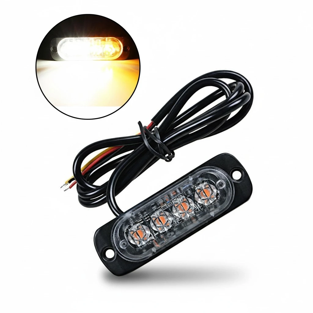 1 Set of 12W 12-24V 4 LEDs Strobe Light 19 Modes Ultra-thin Emergency Flash Warning Caution Light for Trucks Motorcycles (Red Light and Yellow Light)