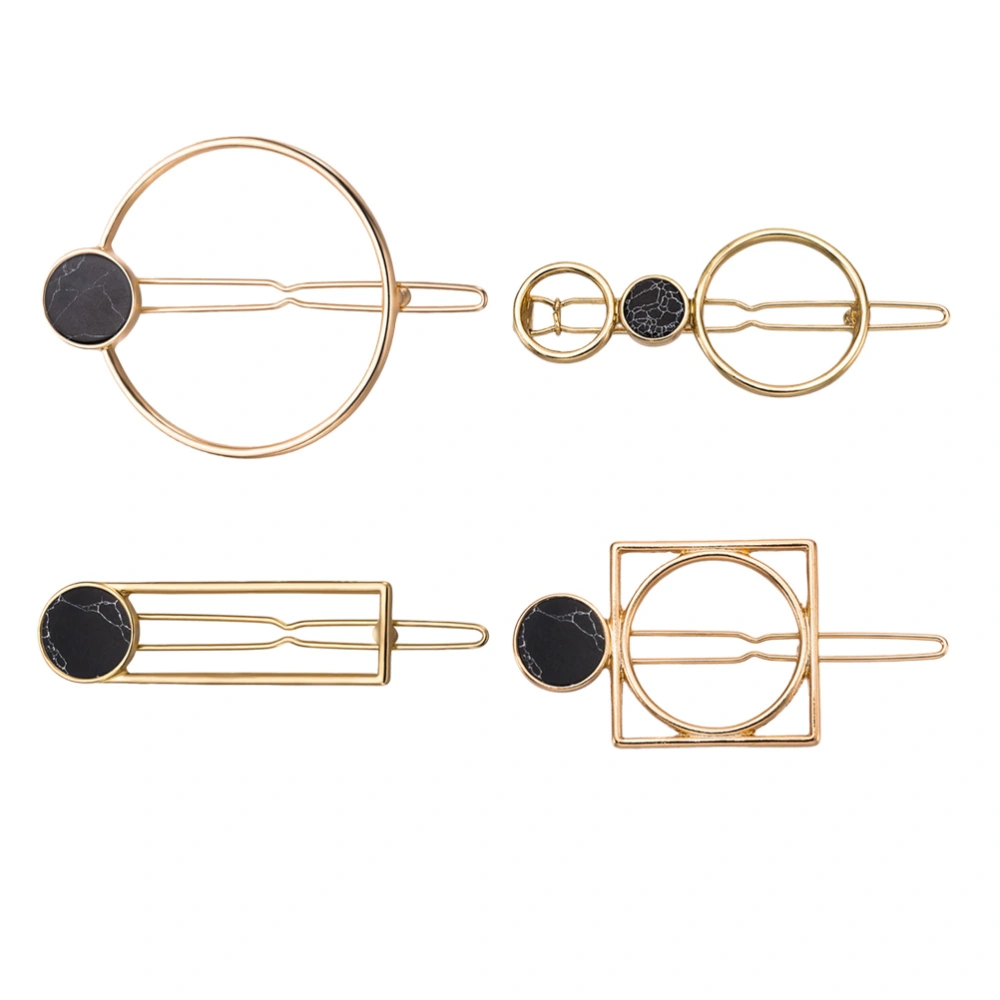 1 Set of 4pcs Barrettes Alloy Marbling Hair Clips Hollow Geometric Hairpins for Ladies Women Girls (Black Marble)