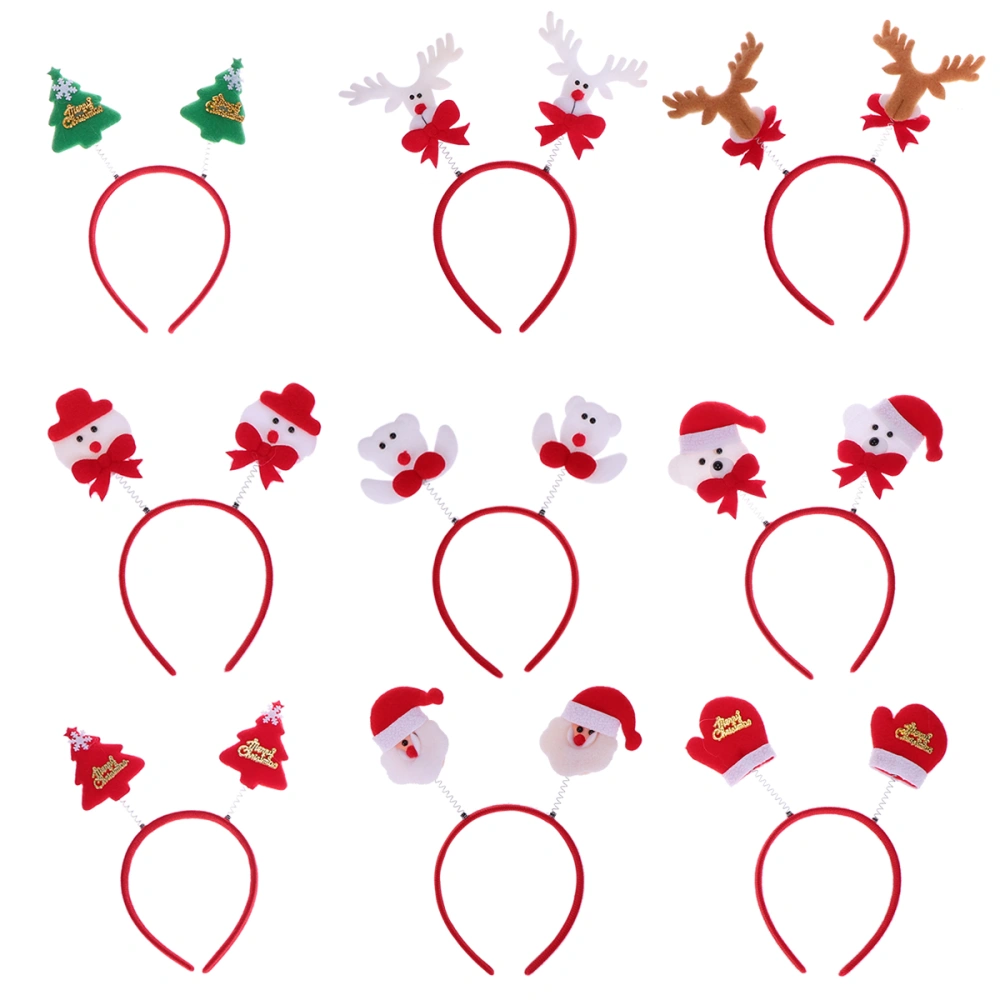 9 Pack Christmas Toys Headbands Santa Claus Christmas Tree Reindeer Antlers Bears Gloves Headbands for Cosplay or Christmas Party Supplies (Random Pattern)