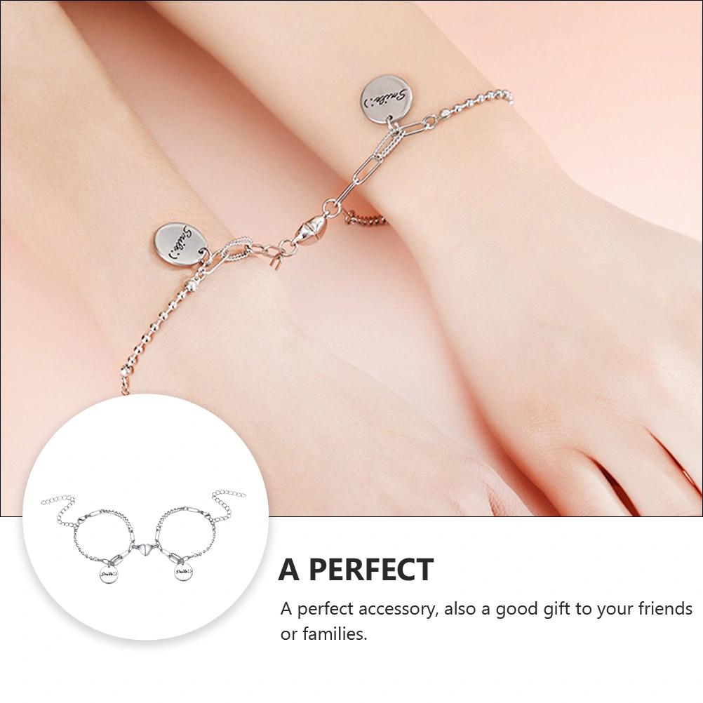 1 Pair Delicate Couple Bracelet Decorative Wrist Chain Festival Gift (Silver)
