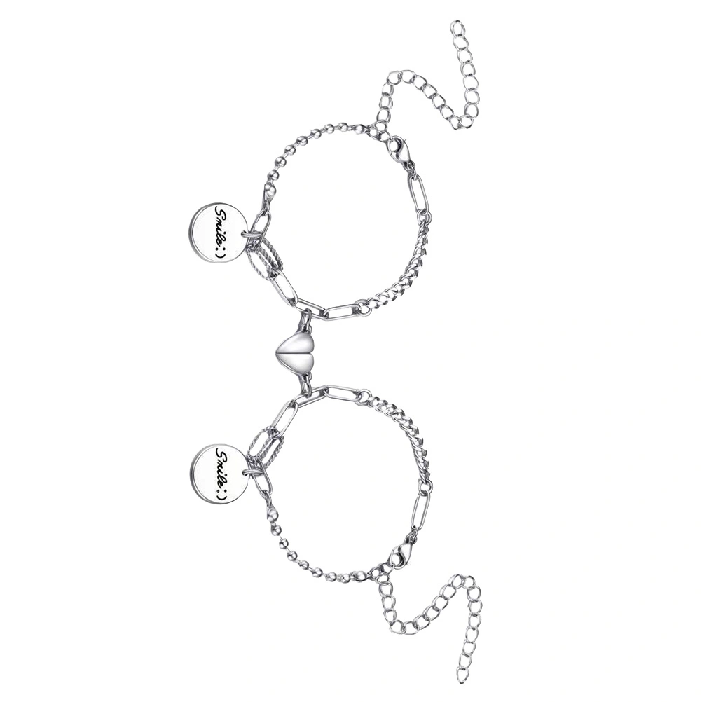 1 Pair Delicate Couple Bracelet Decorative Wrist Chain Festival Gift (Silver)