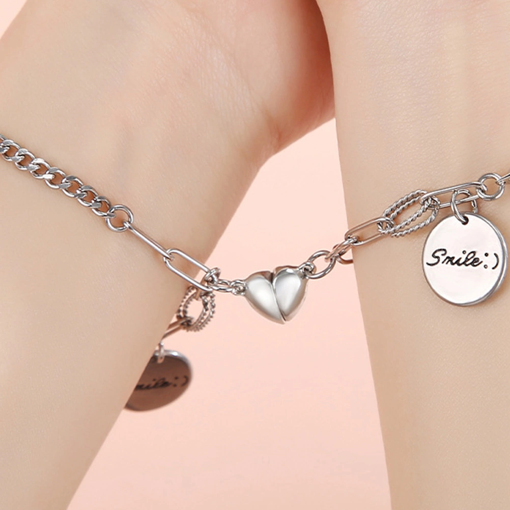 1 Pair Delicate Couple Bracelet Decorative Wrist Chain Festival Gift (Silver)