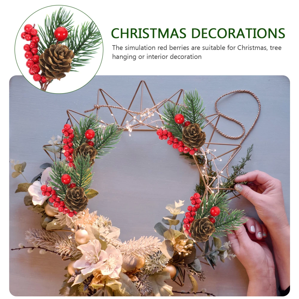 10pcs Xmas Fake Branches Picks Artificial Red Fruit Pine Decor Christmas Decor