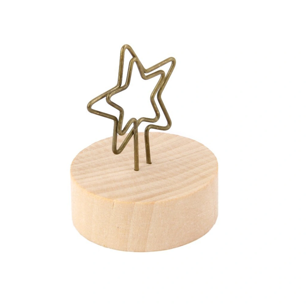 Wooden Base Photo Note Memo Holder Clip (Star)