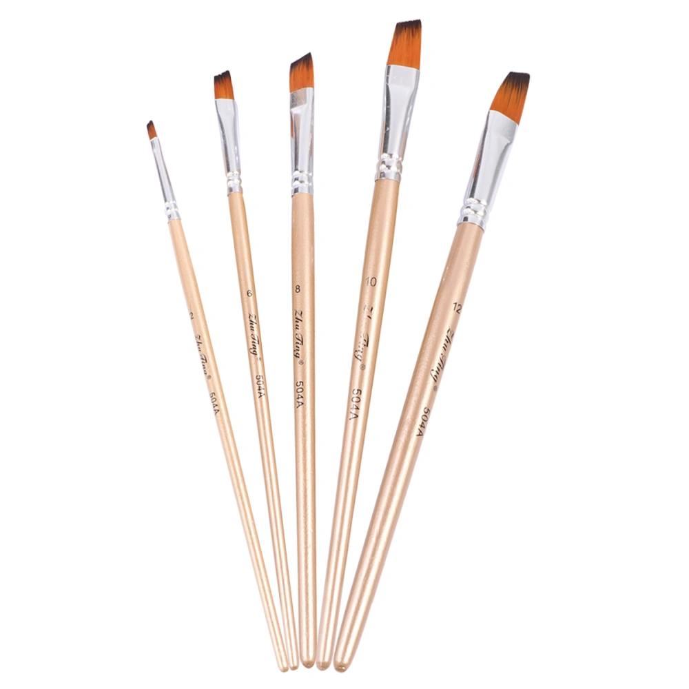 1 Set of 5Pcs Multi-function Nylon Paintbrush Paint Brush Painting Tool for Watercolor Painting Oil Painting (Rose Gold Slant Head)