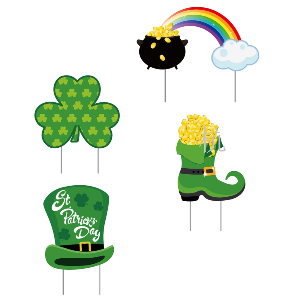 4Pcs St. Patrick's Day Yard Signs Festival Decors Garden Yard Sign Stakes