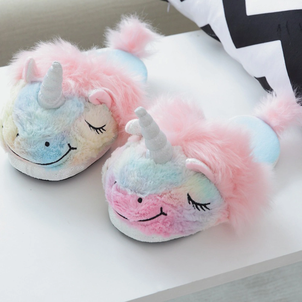 1 Pair Unicorn Cotton Slippers Ice-cream Color Slippers Household Kids Slippers Plush Cotton Slippers for Autumn Winter Size Small