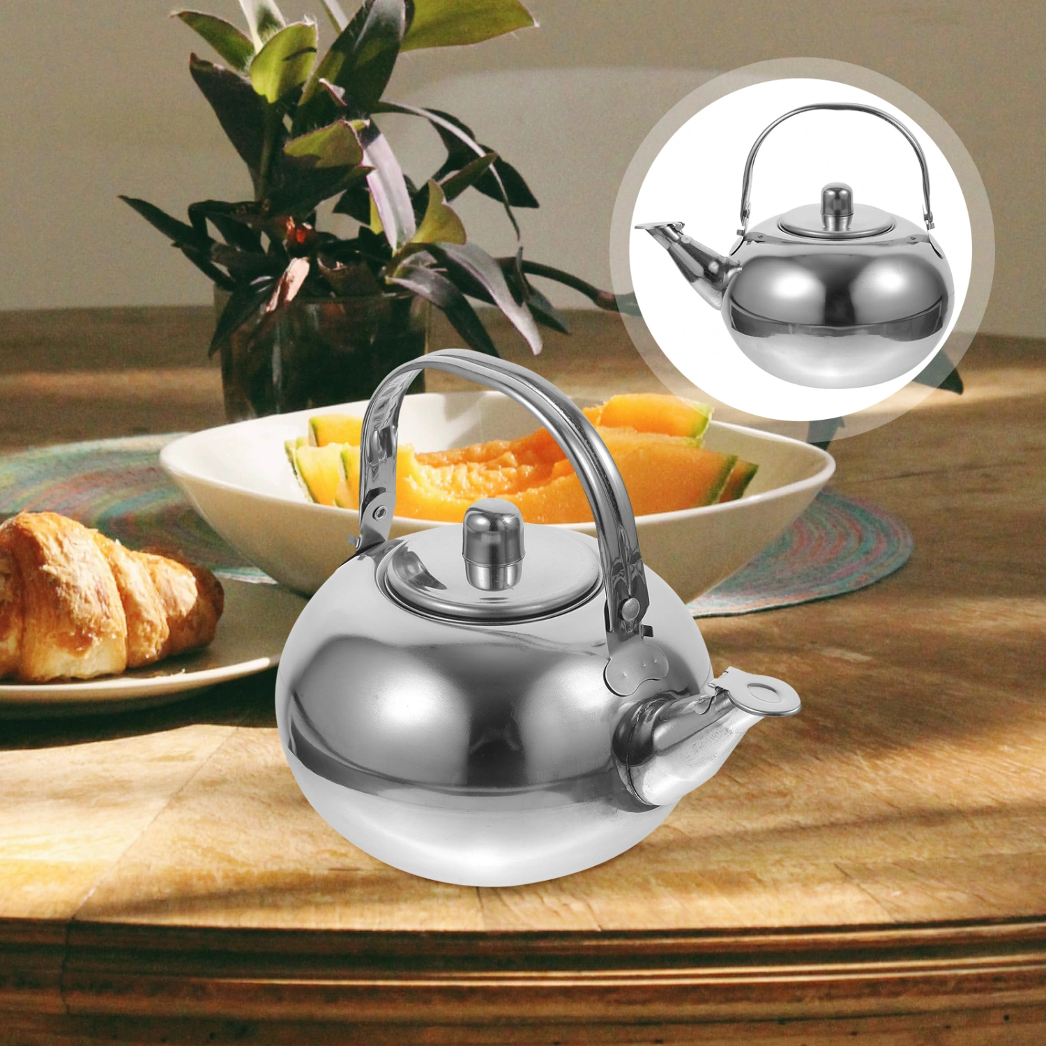 Thick Stainless Steel Tea Pot Insulated Kettle Thermal Teapot Water Pot for Kitchen Restaurant Hotel (Silver, 1.5L)