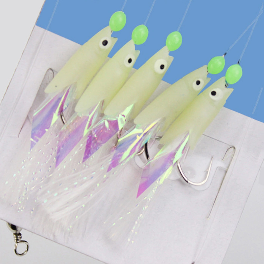 2 Strings Carbon Steel Mackerel Feathers Bass Cod Lure Sea Fishing Luminous Fishing Hook Treble Bait Fishing Wire (No.1)