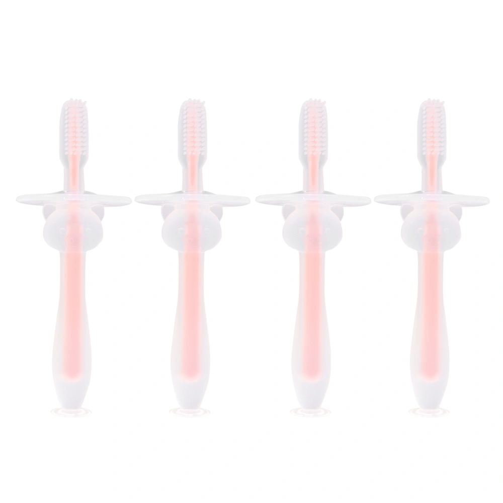 4Pcs Baby Toothbrush Silicone Hair Training Toothbrush Bristles Brushes for Baby Kids Infant Use Size M Pink