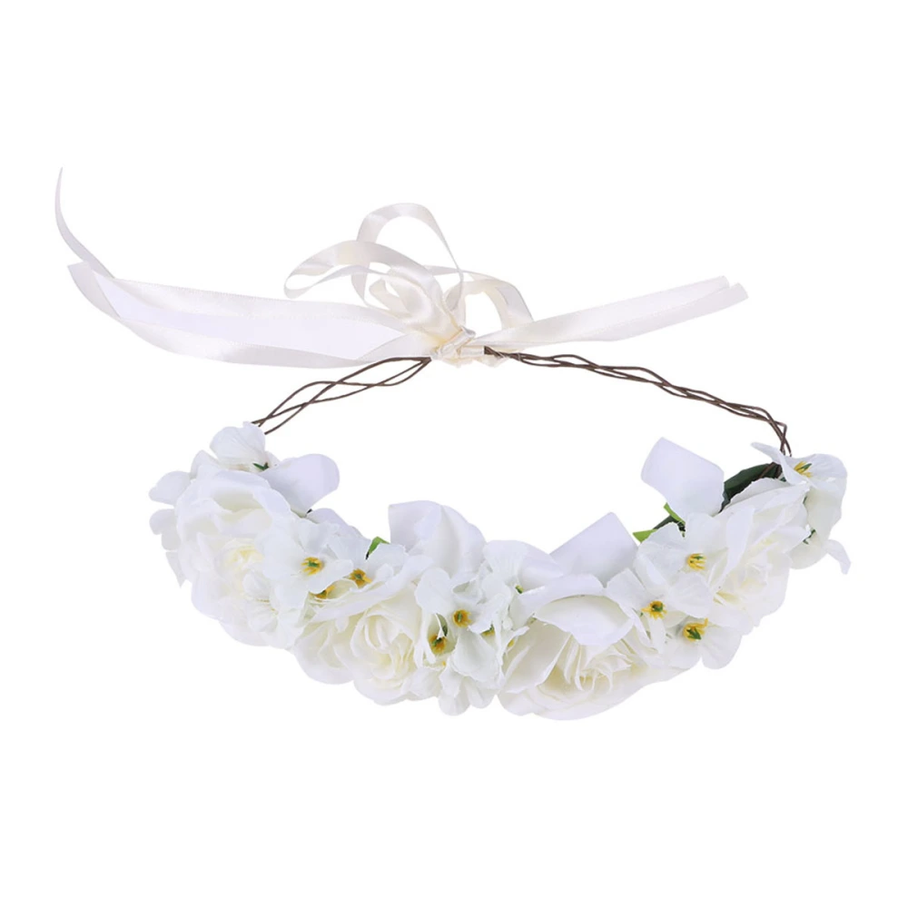 Artificial Flower Hair Bands Simulation Rose Headband Hairstlye Accessory for Cocktail Party Wedding Engagement Celebration (White)