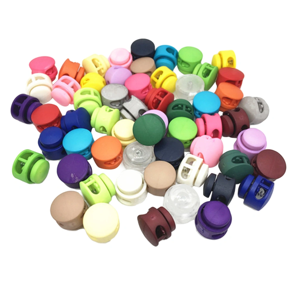 100PCS Double Hole Spring Cord Locks Round Ball Shaped Toggle Stoppers Stop Sliding Cord Fasteners Locks Buttons Ends for Camping & Hiking Shoelace Replacement Sports Backpacks (Random Color)