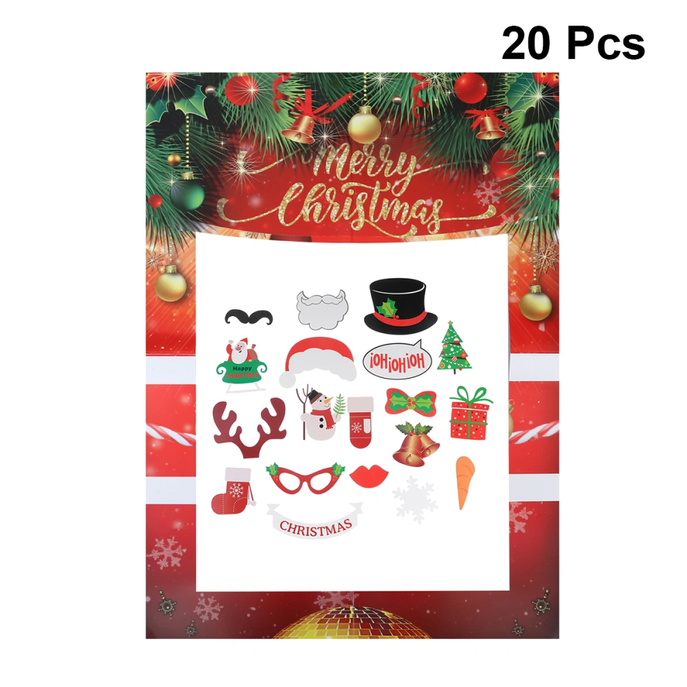 20pcs Christmas Funny Party Photo Props Creative Christmas Tree Moustache Decoration Photo Frame Booth Props Set Photography Accessories Party Supplies(1pc Photo Frame and 19pcs Photo Props)