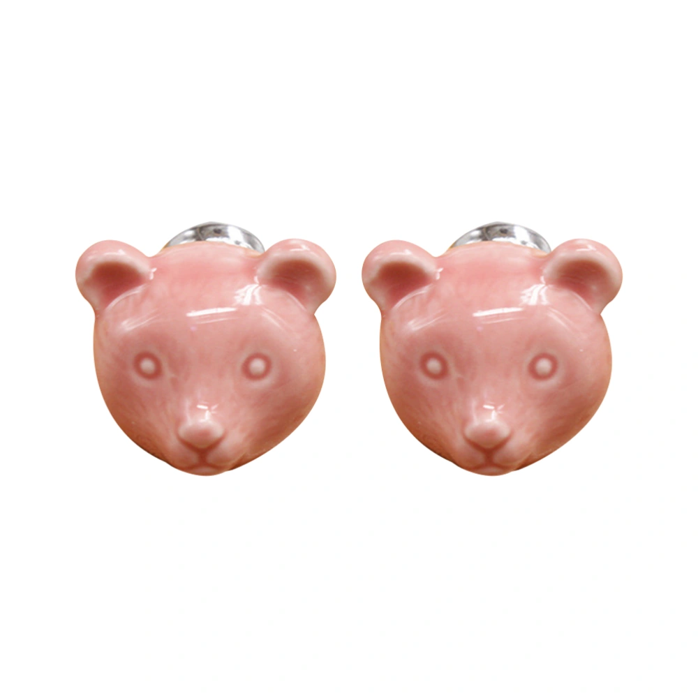 2Pcs Cartoon Ceramic Knobs Handle Animal Shaped Design Drawer Knobs Door Handle Knob for Cabinet Furniture(Pink)