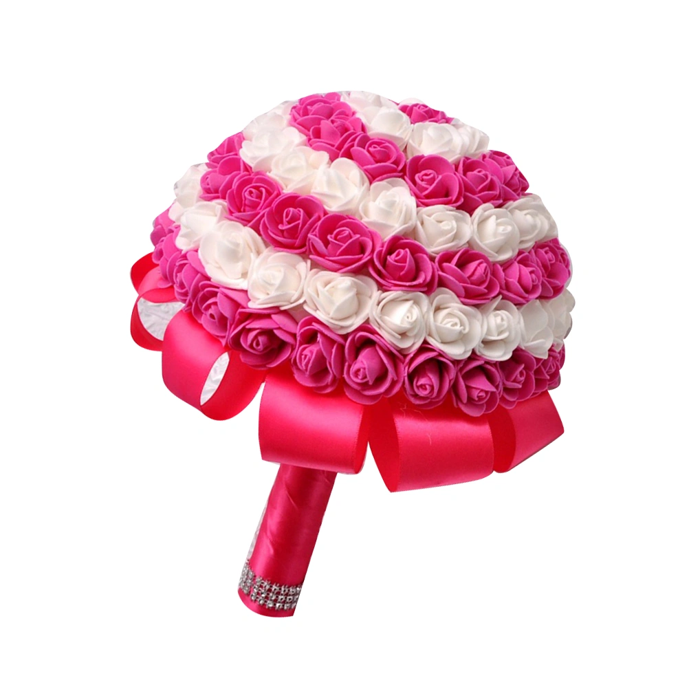 1PC Bride Hand Tied Bouquet Imilated Candy Color Rose Bouquet Exquisite PE Rose Bouquet Lifelike Bridesmaid Bouquet for Wedding Use Rosy