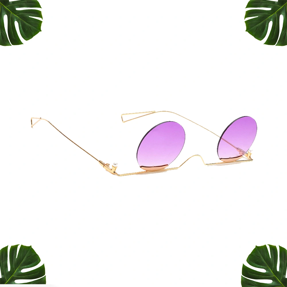 Rimless Round Metal Sunglasses Photo Glasses Photo Props Accessary for Men Women (Gradient Light Violet)