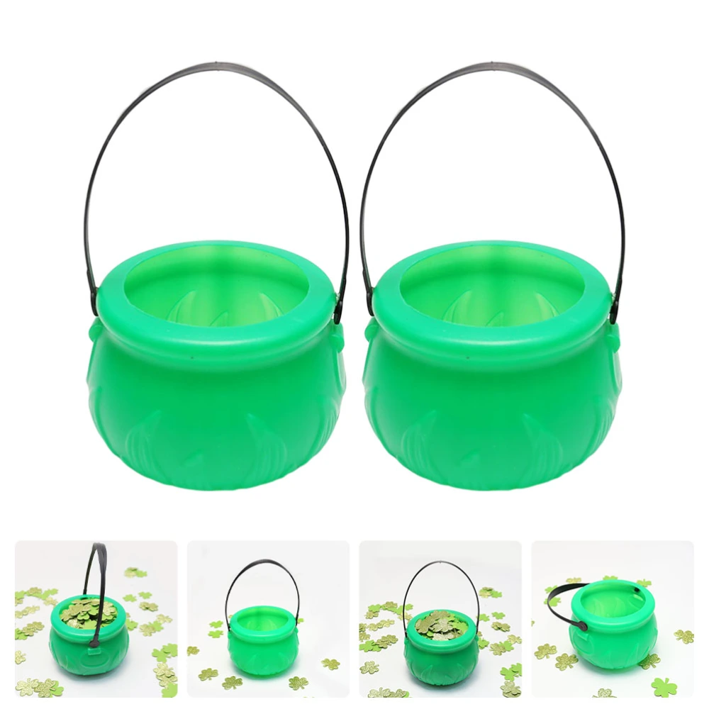 2Pcs St. Patrick's Day Handy Bucket Creative Candy Bucket Festival Decor Green