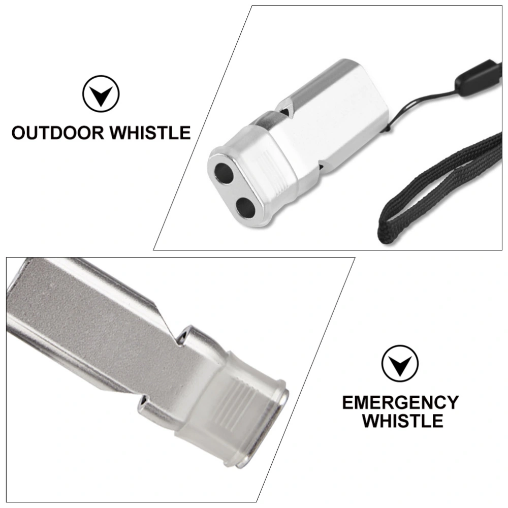 Aluminium Alloy Survival Whistle with Lanyards Outdoor Double Tube Whistle