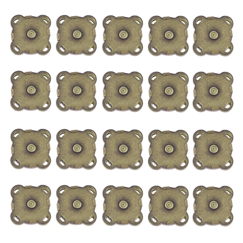 20PCS 10MM Hand-stitched Magnet Buckle Plum Blossom Magnetic Clasp Four-hole Square Magnetic Buckle Sturdy Magnetic Clasp for Sewing Craft Clothing Bag Scrapbooking Use (Bronze)