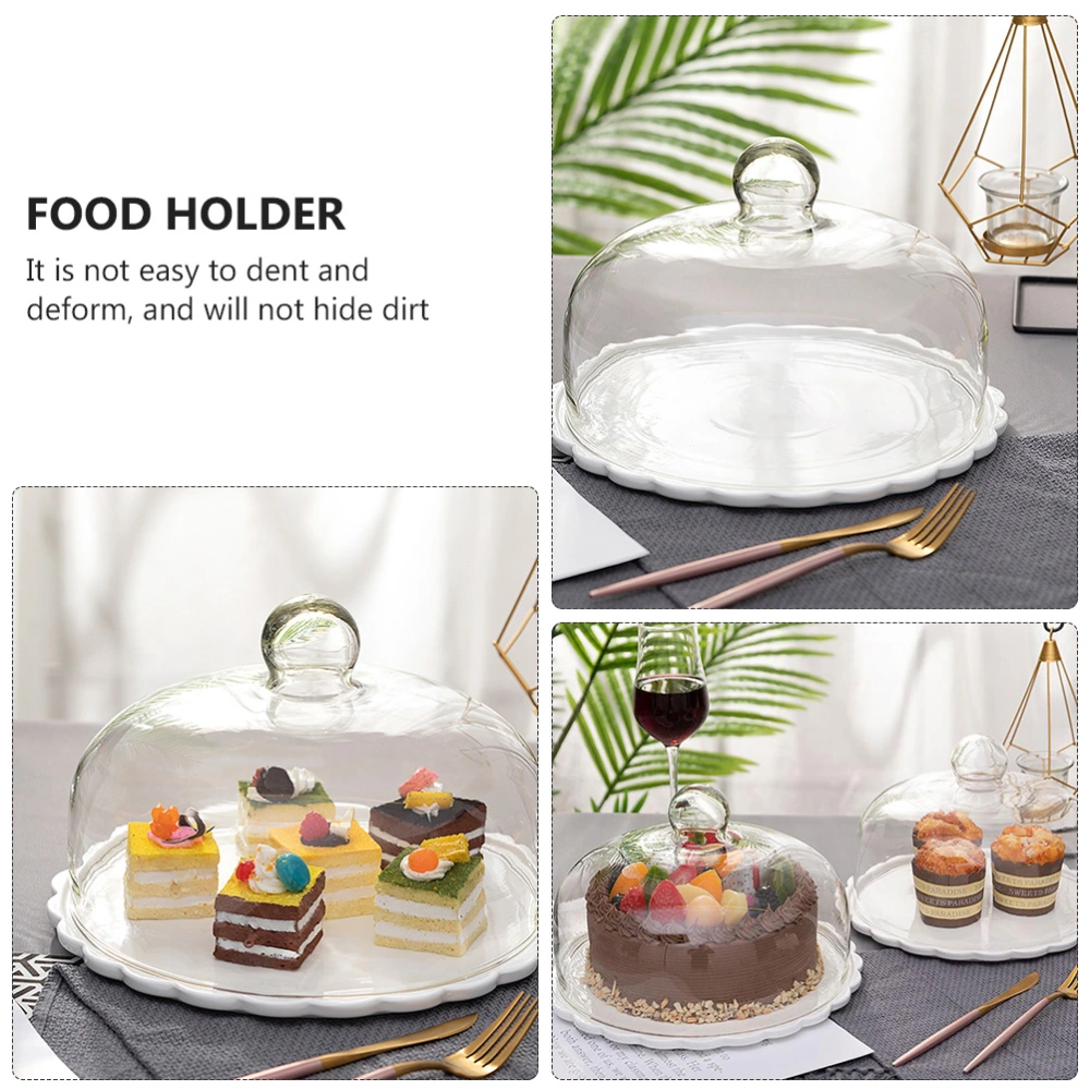 Cake Glass Cover Food Cover Cake Dessert Plate Pastry Bread Cover (White)