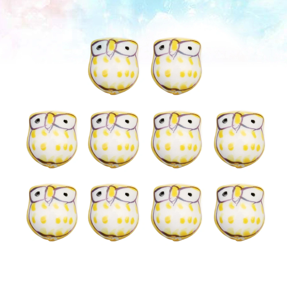 10pcs Cartoon Owl Ceramics Beads DIY Loose Beads DIY Jewelry Accessories Ceramics Scattered Beads (Yellow)