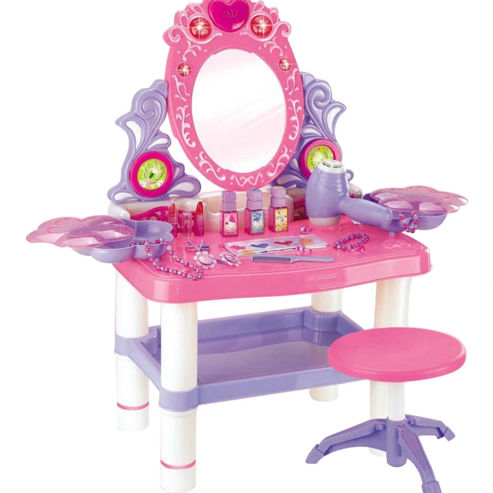 1 Set Novelty Makeup Table Toys Colorful Dressing Table Simulation Beauty Makeup Toys Role Play Toys with Light and Music for Girls Home Without Battery