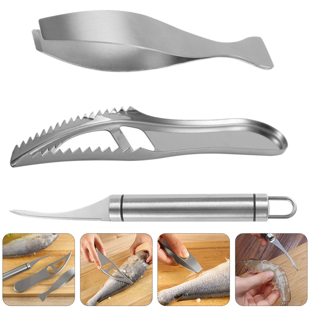 1 Set Scale Scraper Fishbone Tweezer Fish Scraper Cleaning Tool Kitchen Gadget