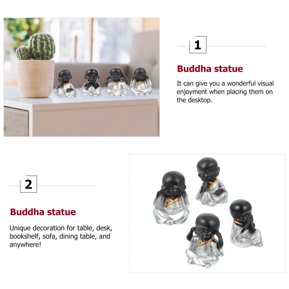 4Pcs Micro Landscape Buddha Figures Chinese Style Little Monk Ornaments Creative Resin Crafts Household Decoration