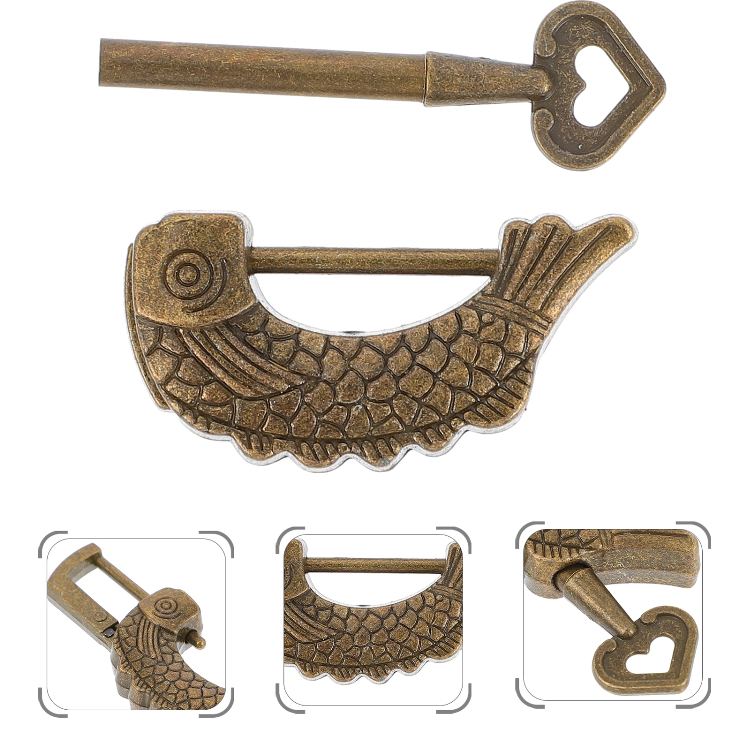 2pcs Mini Padlock Fish-shaped Lock Retro Box Lock  Jewelry Box Padlock with Keys