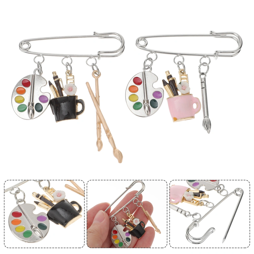 2 Pcs Paintbrushes Brooches Alloy Breastpins Artists Chic Lapels Brooches