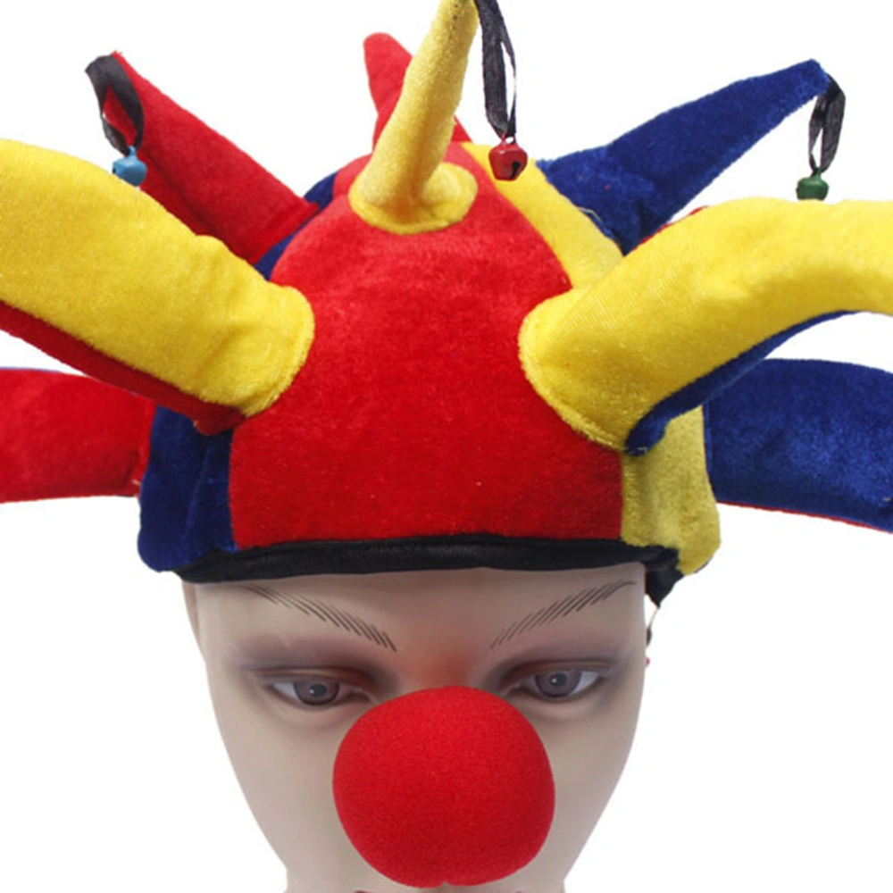 2PCS Bell Clown Hat Holiday Cosplay Stage Performance Hat with Nose Party Costume Accessories for Carnival Party Festival Decoration