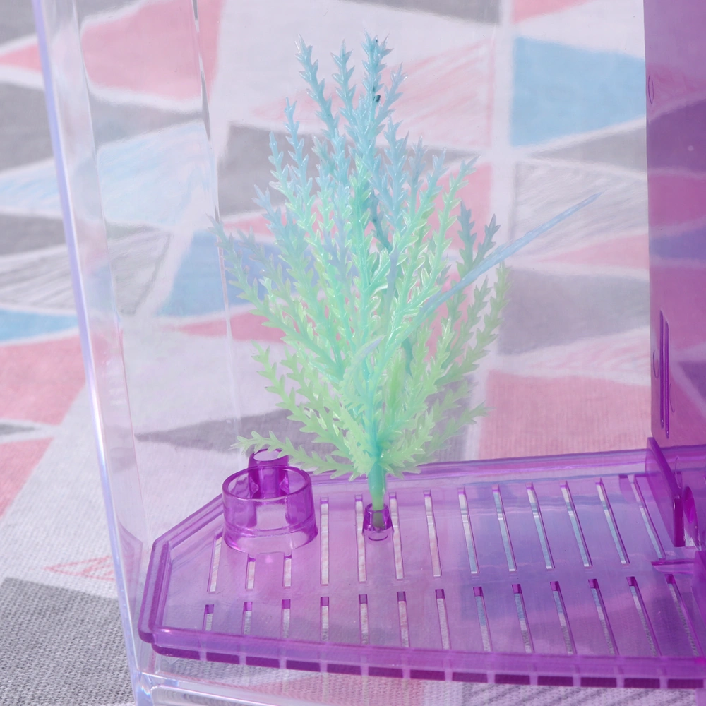 Mini Fish Tank Self-Cleaning Desktop Mini Ecological Goldfish Tank Square Hatching Seedlings Aquariums for Home Shop (Purple)