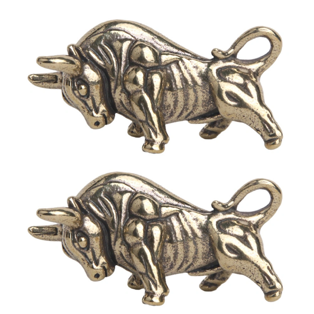 2pcs Brass Key Chain Pendant Brass Key Ring Pendant Chinese Zodiac Bull Pendant