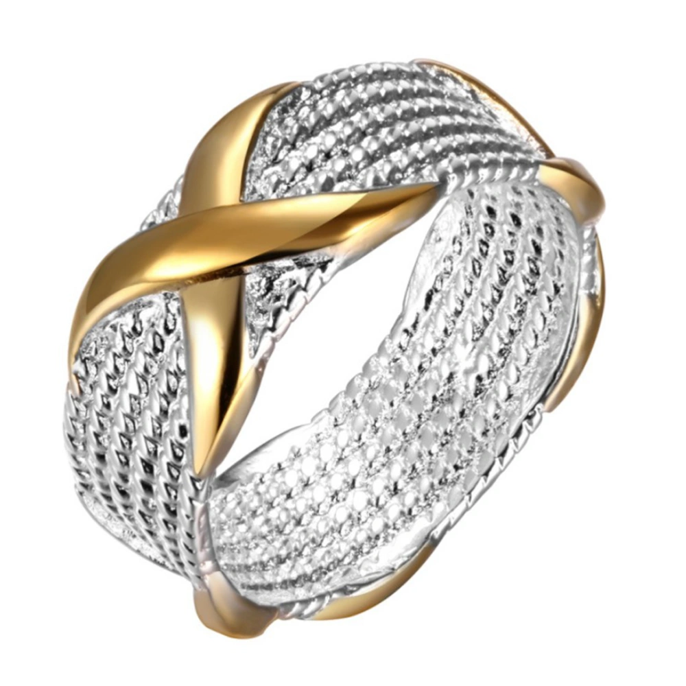 Womens Fashion Silver-plate Wide Gold X Criss Cross Love Eternity Ring Wedding Band (Number 8)