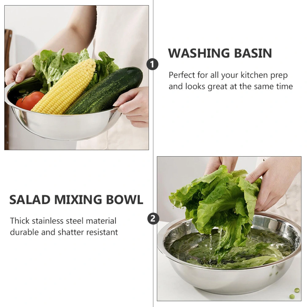 1pc Stainless Steel Basin Vegetable Washing Pot Salad Mixing Bowl Tableware