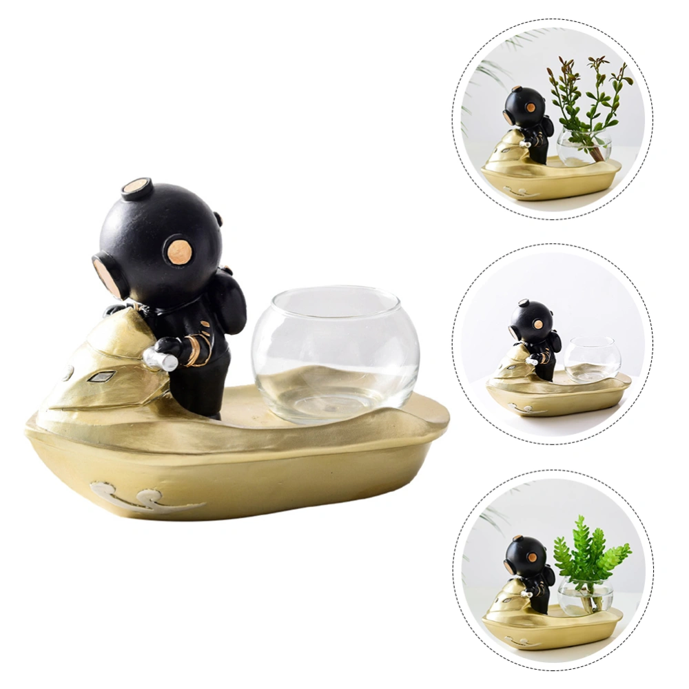 1Pc Diver Hydroponics Plants Pot Home Decorative Resin Craft Golden Black