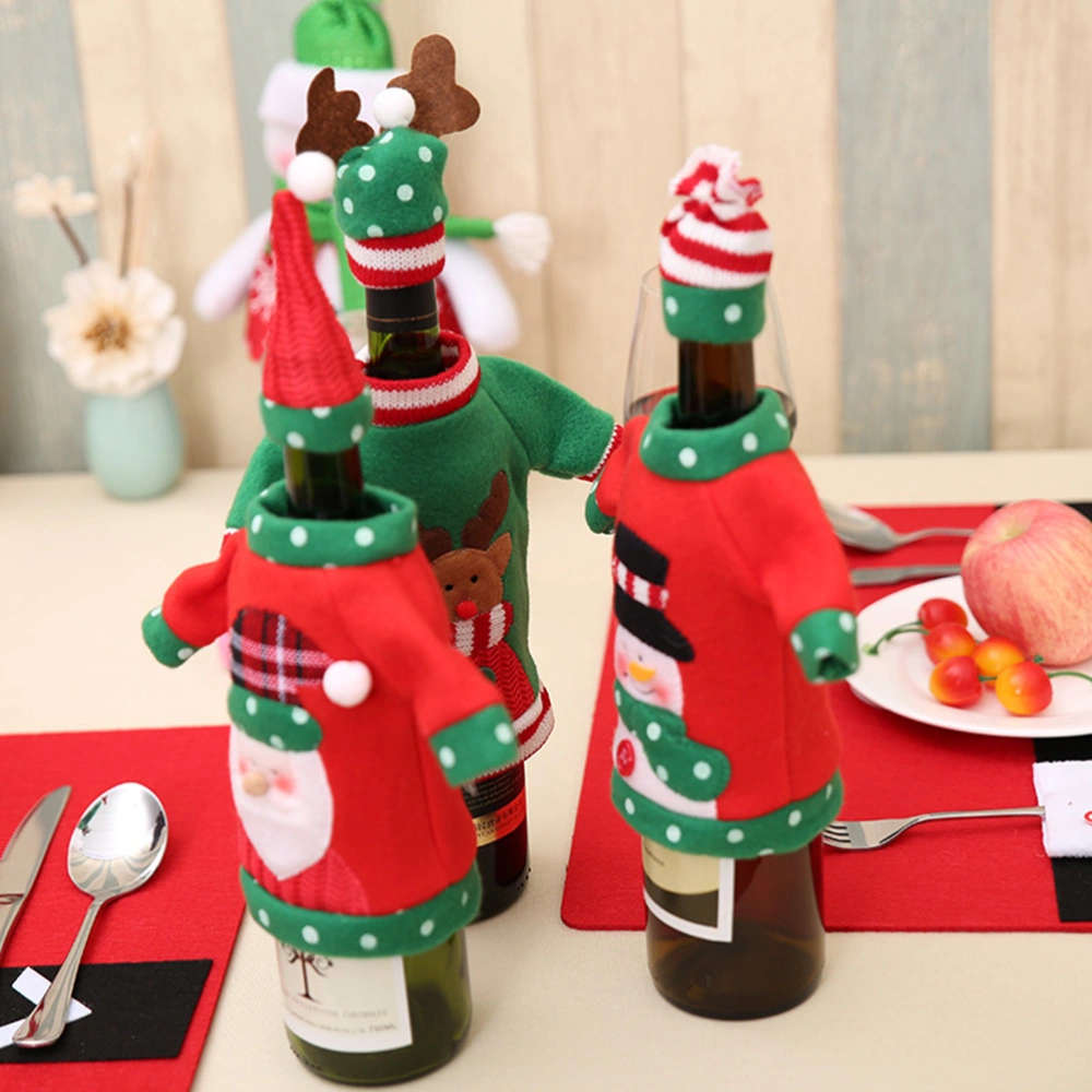 Christmas New Year Wine Decoration Snowman Pattern Wine Bottle Cover Sweater With Hat Home Party Table Decorations