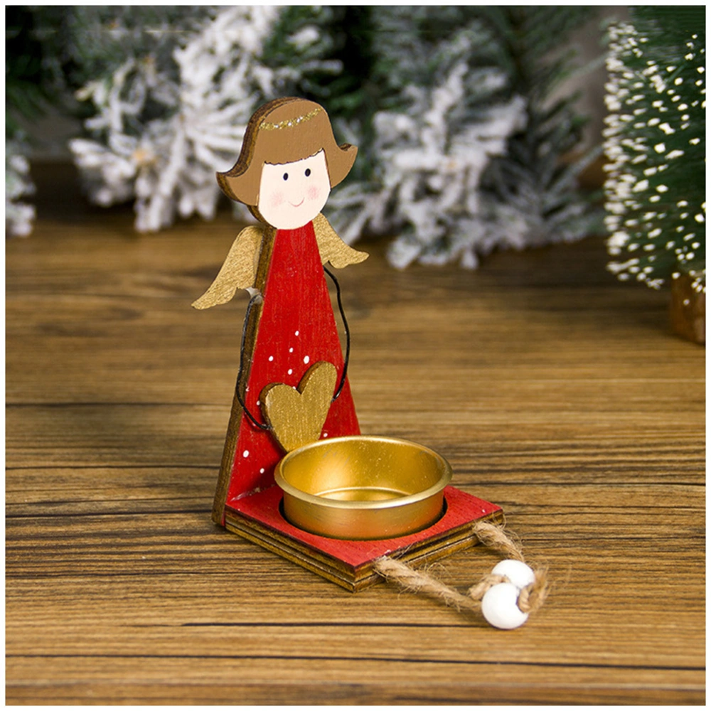 2 Set Christmas Wooden Candle Holder Painted Christmas Angel Candlestick Desktop Ornament for Wedding Party Home Decoration with Metal Cup (Boy, Girl Style, 1 Set for Each)