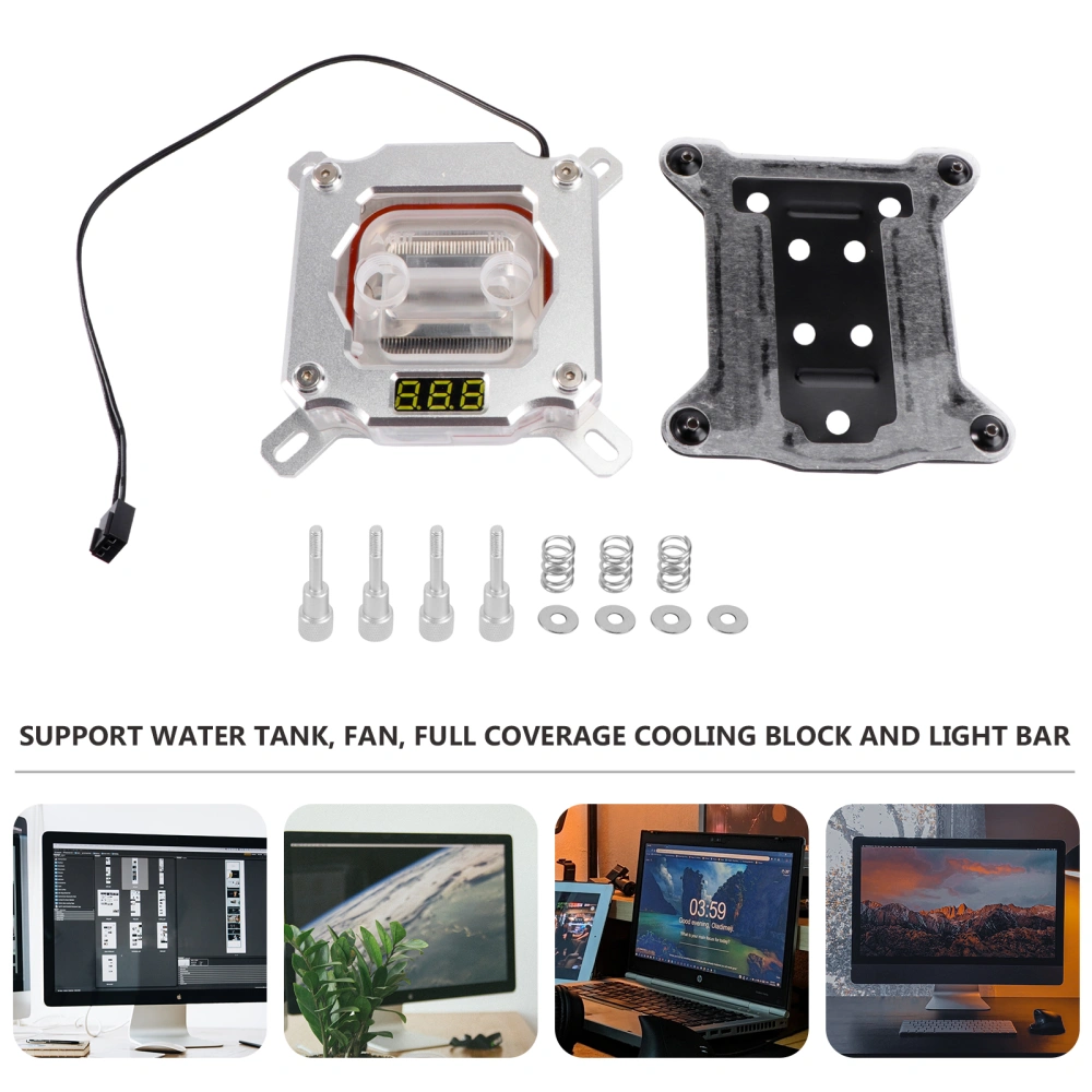 CPU Water Block Temperature Digital Display for 1150/1151/1155/1156/2011 Platform Support Mohterboard AURA Synchronization (Silver)