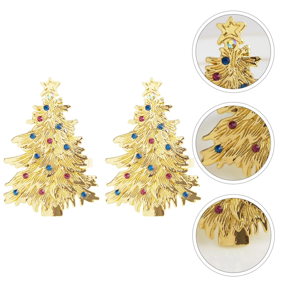 2Pcs Christmas Tree Shaped Napkin Ring Alloy Dinner Napkin Buckle Napkin Holder