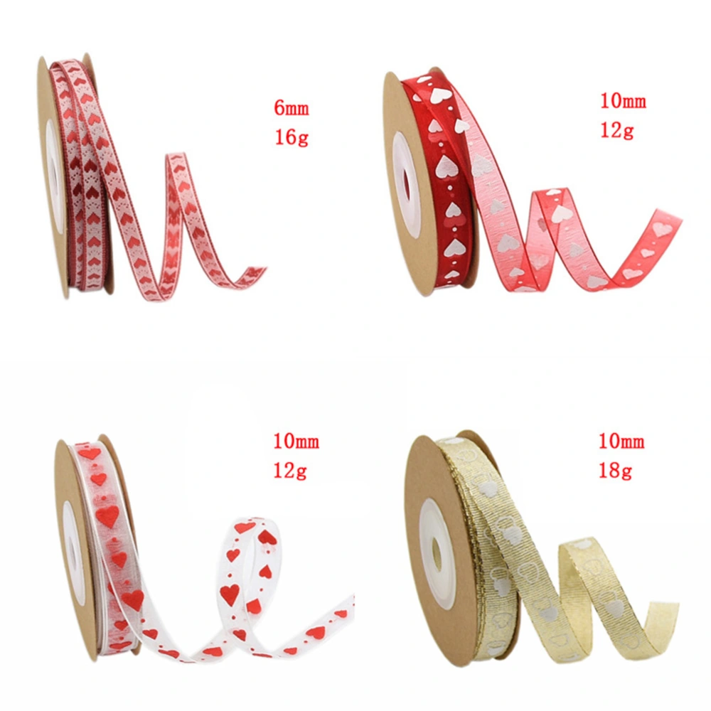 1 Roll of 10M Ribbon Heart Printed Polyester Packing Rope Valentine's Day Gift Wrapping (Pattern 3)